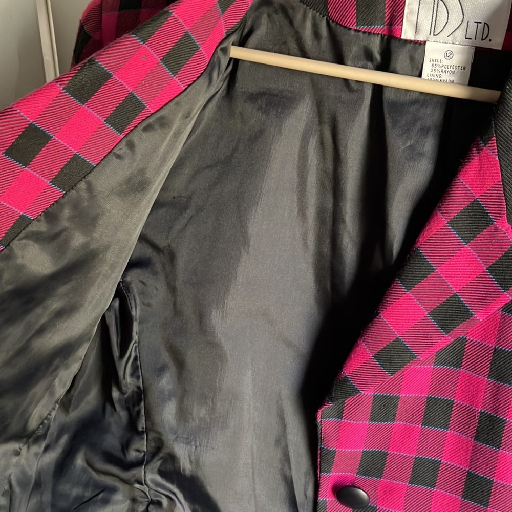 VTG 90s Hot Pink & Black Checkered Print Blazer Size 12 - Picture 8 of 8